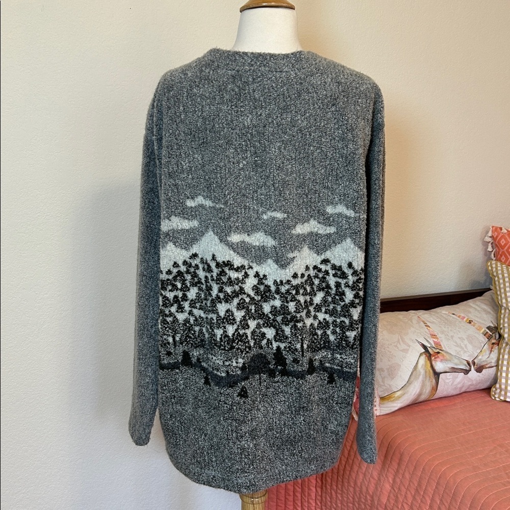 Vintage 90s Disney Catalog Pooh Eeyore Tigger Winter Mountain sweater gray sz L - Picture 5 of 14